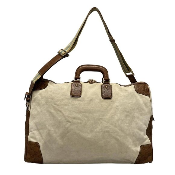 Auth GUCCI Guccissima 161820 Cream Dark Brown Canvas Leather Boston Bag - Picture 3 of 16